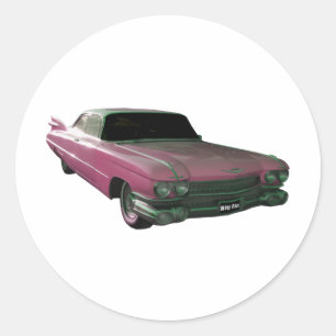 1959 Caddilac Big Pink Fins Ronde Sticker