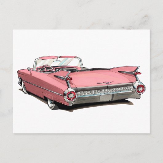 1959 Cadillac Roze auto Briefkaart (Voorkant)