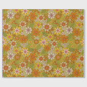 1960, 1970 Groene en Oranje Retro Floral Cadeaupapier (Vlak)