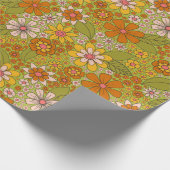 1960, 1970 Groene en Oranje Retro Floral Cadeaupapier (Hoek)