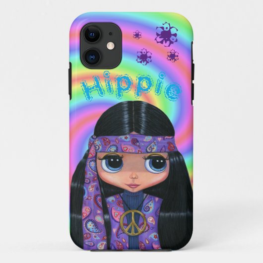 1960, 1970 Paarse Paisley Hippie Chick Big Eyes Case-Mate iPhone Case (Achterkant)