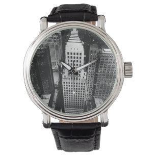 1960: Een uitzicht van een wolkenkrabber uit Chic Horloge
