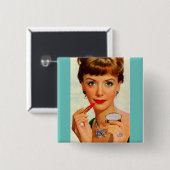1960-lipstick dame vierkante button 5,1 cm (Voorkant /achterkant)