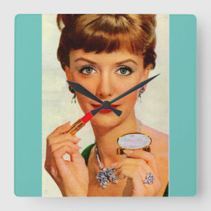 1960-lipstick dame vierkante klok