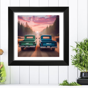 1960 Trucks Rijden Dirt Road met aangepaste namen Foto Afdruk