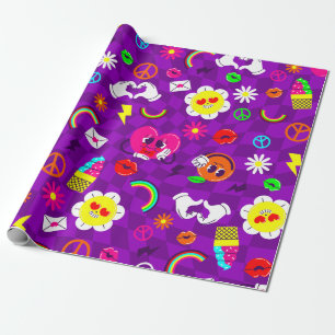 1960 valentijnen Vredesteken Groovy Rainbow paarse Cadeaupapier