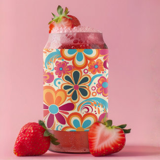 1960s 1970s Groovy Kleurrijk Flower Power  Blikvorm Glas