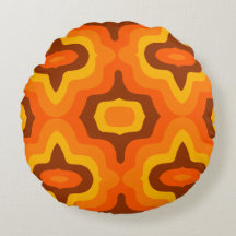 1960s 1970s Style Pattern Round Cushion