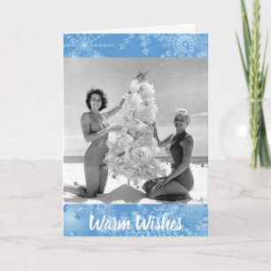 1960's Bathing Beauties & Christmas Tree on Beach Feestdagen Kaart