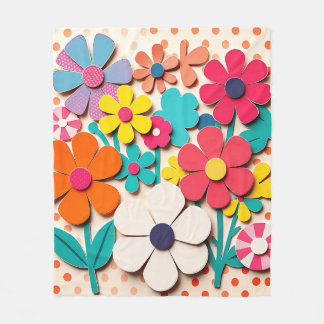 1960s Floral Graphic Cutouts Fleece Deken