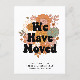 1960s Hippie Flower Power Retro Nieuw adres Aankondigingskaart