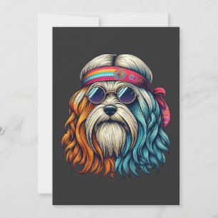 1960s hippie hond gezicht grappige dieren kunst feestdagenkaart