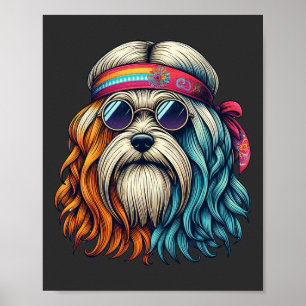 1960s hippie hondenhoofd grappige dieren kunst poster