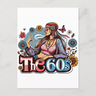1960's Hippie meisje chick vrede teken vingers kun Briefkaart