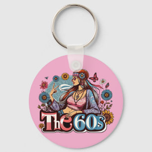 1960's Hippie meisje chick vrede teken vingers kun Sleutelhanger
