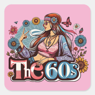 1960's Hippie meisje chick vrede teken vingers kun Vierkante Sticker