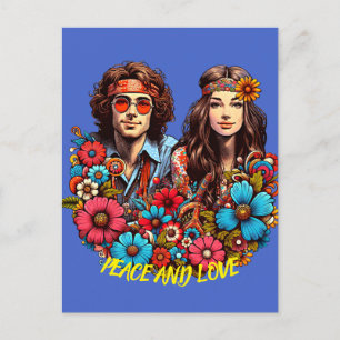 1960s Hippie Paar bloem kind Vrede & Liefde kunst Briefkaart