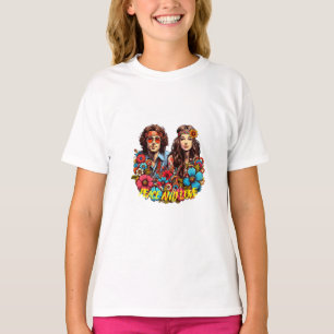 1960s Hippie Paar bloem kind Vrede & Liefde kunst T-shirt
