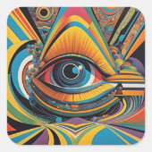1960s Horror Vacui Psychedelic Artwork Vierkante Sticker (Voorkant)