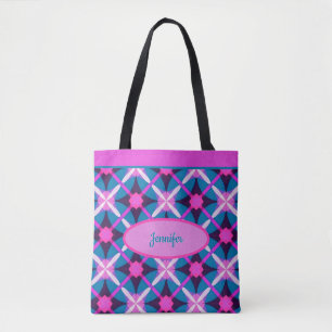 1960s patroon in roze, paars en blauw, retro draagtas