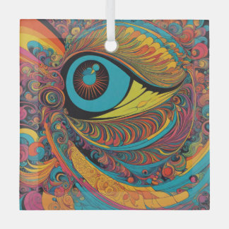 1960s Psychedelic Horror Vacui Art Patroon Glas Ornament