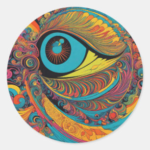 1960s Psychedelic Horror Vacui Art Patroon Ronde Sticker