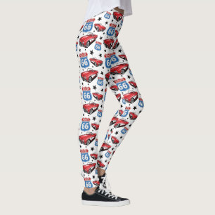 1961 C1 Red Classic Sportkaart Route 66 Sign Leggings