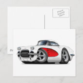 1961 Corvette White-Red Car Briefkaart (Voorkant / Achterkant)