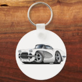 1961 Corvette White-Silver Car Sleutelhanger (Voorkant)