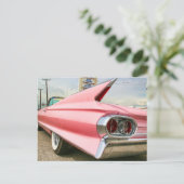 1962 roze cadillac-converteerbaar briefkaart (Staand voorkant)
