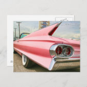 1962 roze cadillac-converteerbaar briefkaart (Voorkant / Achterkant)