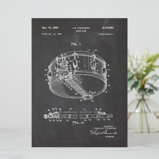 1962 Snare Drum - Patent Draw Menu (Staand voorkant)