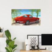 1963 Corvette Beach Scene Tekening Poster (Thuiskantoor)