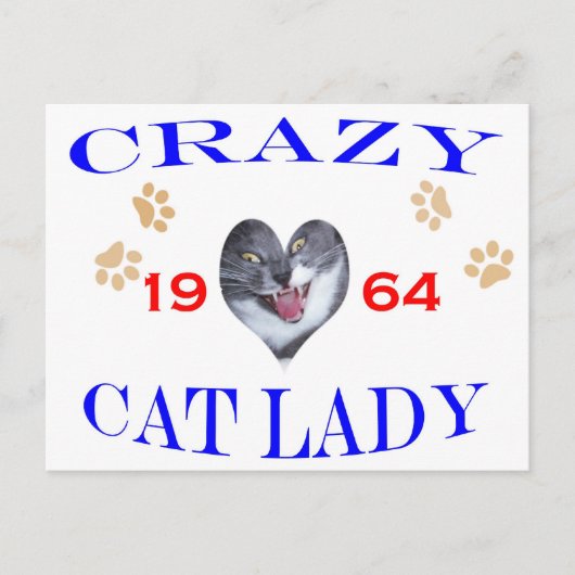 1964 Crazy Cat Lady Briefkaart (Voorkant)