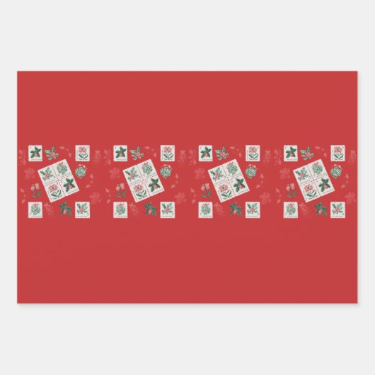 1964 Kerstdruppels op rood. Papierblad voor onmidd Inpakpapier Vel (Voorkant 2)