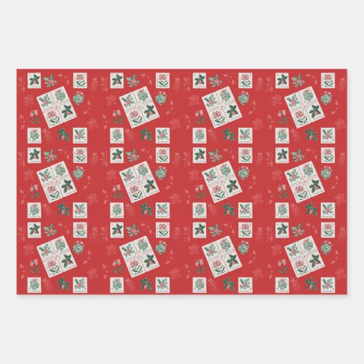 1964 Kerstdruppels op rood. Papierblad voor onmidd Inpakpapier Vel (Voorkant)