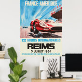 1964 Reims 12 uur Internationaal Frankrijk Amerika Poster (Thuiskantoor)