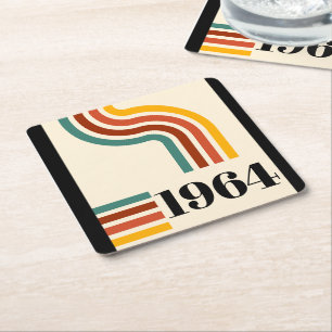 1964 Retro Stripe Vintage Poster Vierkante Kartonnen Onderzetter