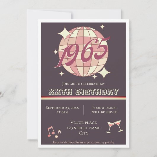 1965 60ste verjaardag retro paarse Uitnodiging (Voorkant)