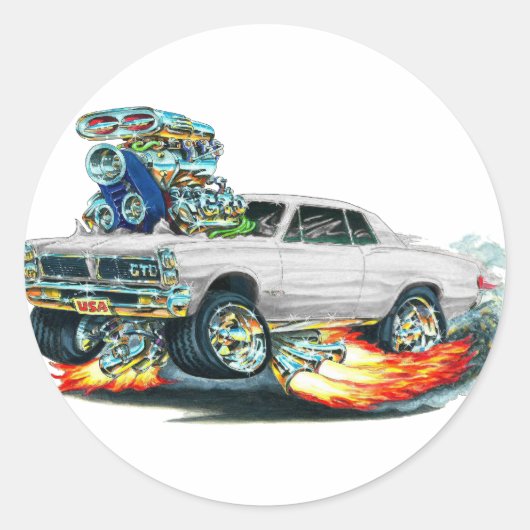 1965 GTO witte auto Ronde Sticker (Voorkant)
