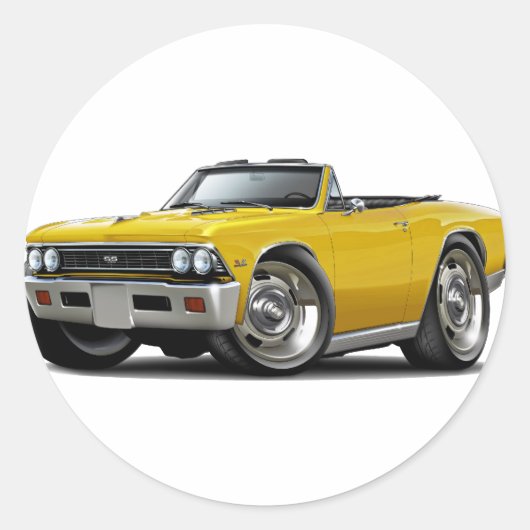 1966 Chevelle Yellow Cabriolet Ronde Sticker (Voorkant)