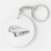 1966 Dodge Coronet Black and White Drawing Acrylli Sleutelhanger (Achterkant)