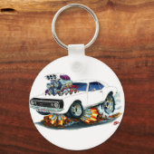 1967 Camaro SS White-Black Car Sleutelhanger (Voorkant)