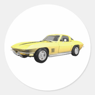 1967 Corvette Sportauto: Gele finish Ronde Sticker
