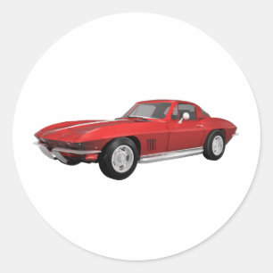 1967 Corvette: Sportauto: Roodfinse: Ronde Sticker