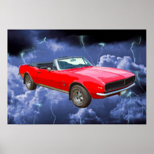 1967 rode Camaro-moestril en bliksembollen Poster