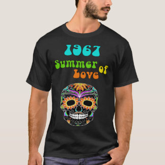1967 Summer of Love Colourful Hippie Skull T-shirt
