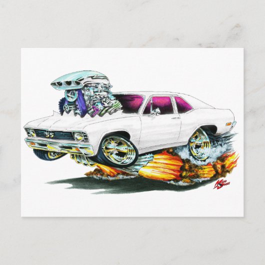 1968-70 Nova White Car Briefkaart (Voorkant)