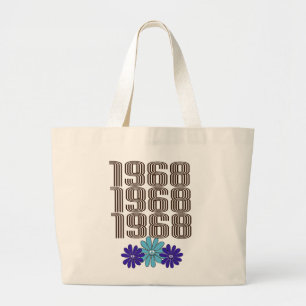 1968 Hippie Flower Power Vredesteken Aqua Paarse Grote Tote Bag