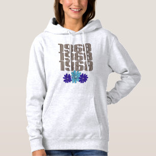 1968 Hippie Flower Power Vredesteken Aqua Paarse Hoodie